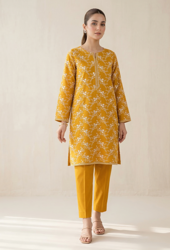Mustard Yellow 2 Piece Pure Lawn Embroidered with 9mm Soft Luxury Fabric