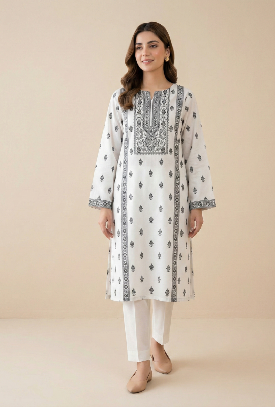 Off-White Embroidered Lawn 2-Piece Suit