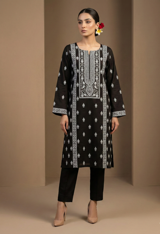 Classic Black Embroidered Lawn 2-Piece Suit