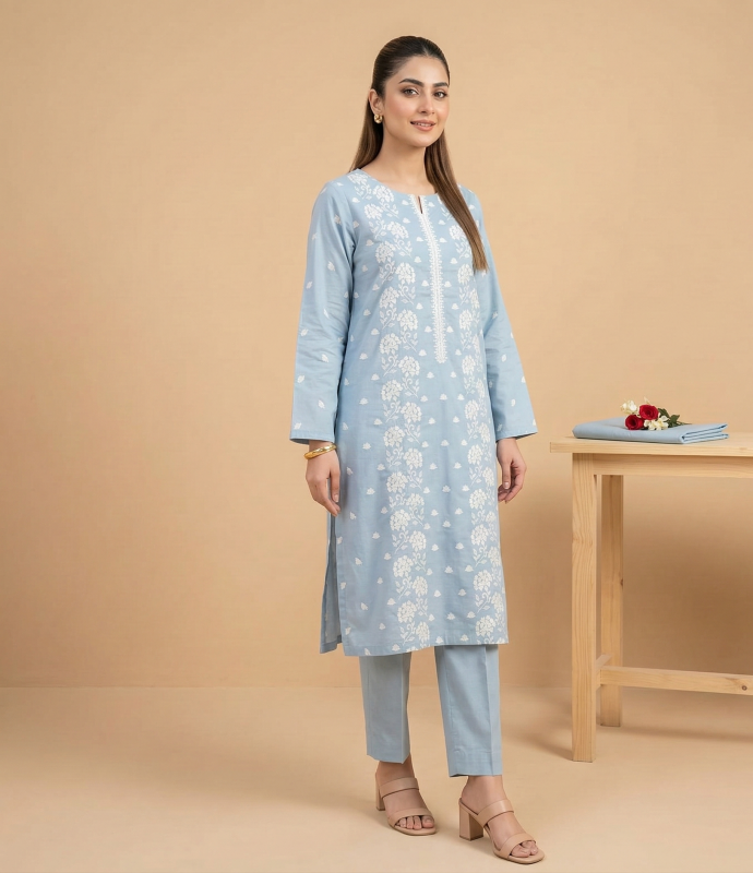 Light Blue Embroidered Lawn 2-Piece Suit