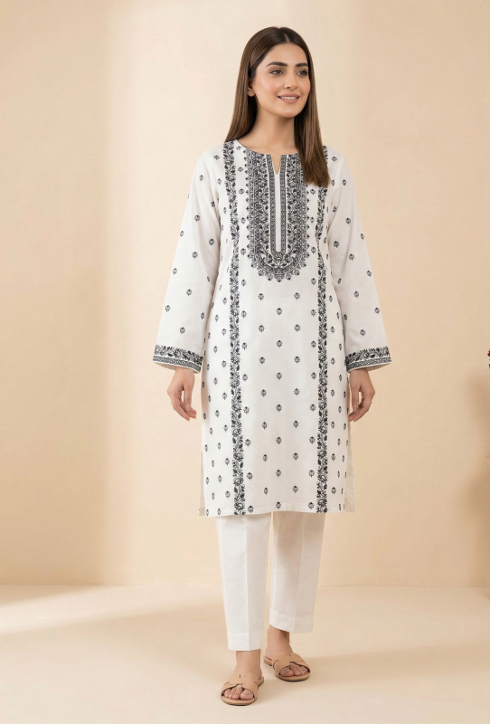 Clean White Embroidered Lawn 2-Piece Suit