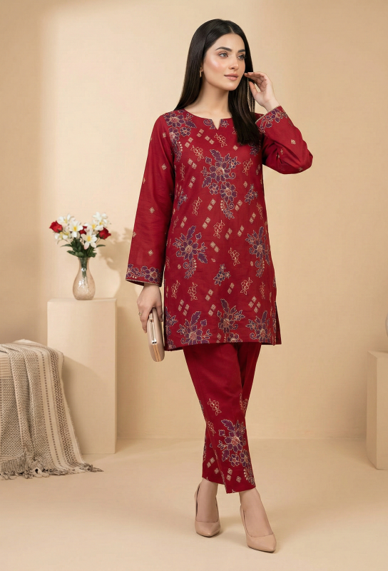 Rich Maroon Embroidered Lawn 2-Piece Suit