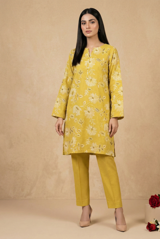 Vibrant Mustard Yellow Embroidered Lawn 2-Piece Suit