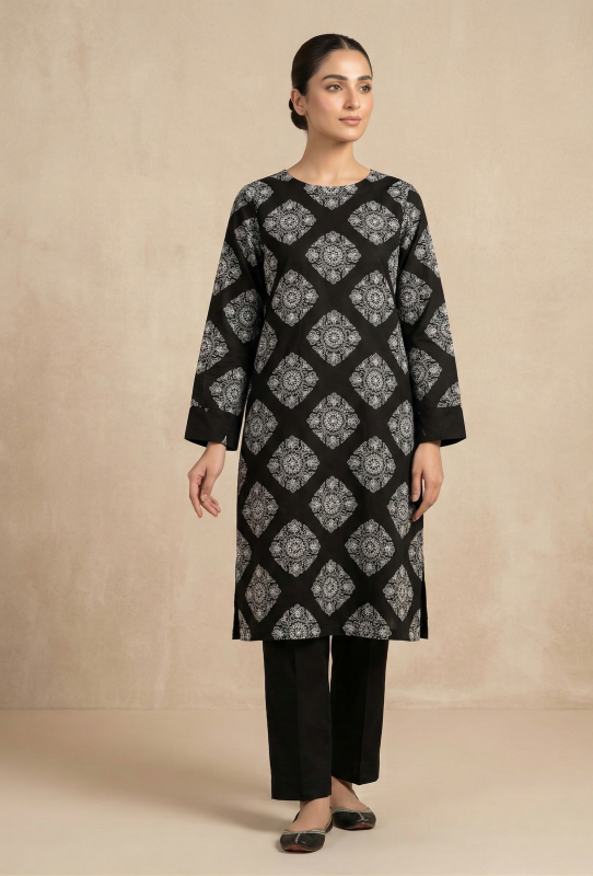 Classic Jet Black Embroidered Lawn 2-Piece Suit