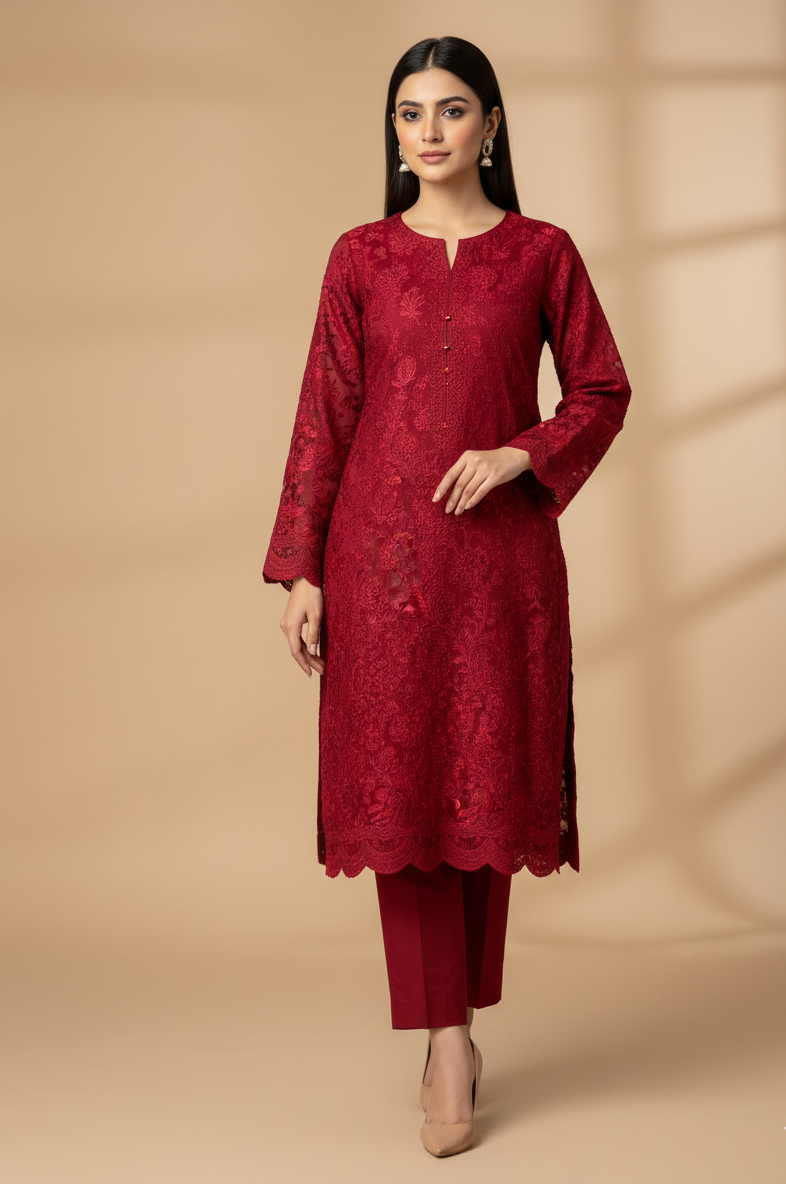 Royal Crimson Embroidered Lawn 2-Piece Suit