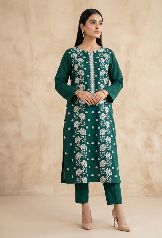 Teal Green Embroidered Lawn 2-Piece Suit