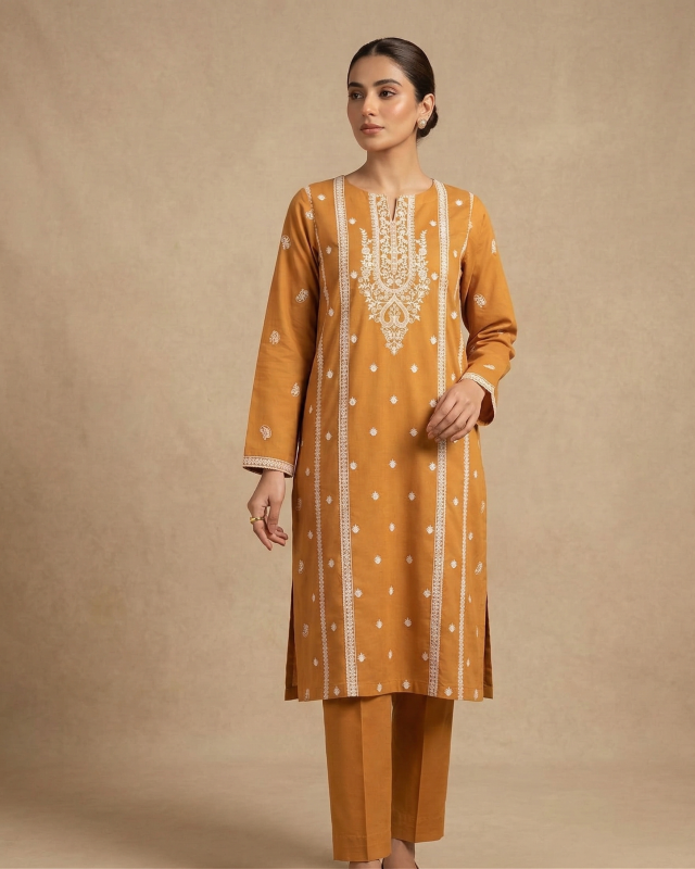 Rich Yellow Embroidered Lawn 2-Piece Suit