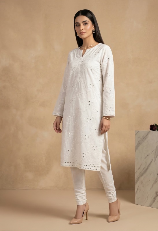 Off-White 2 Piece Pure Lawn Embroidered with 9mm Soft Luxury Fabric